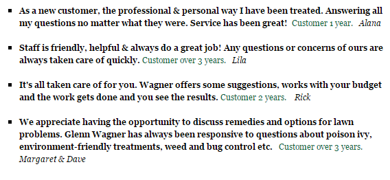 Wagner Lawn Care Testimonials 3
